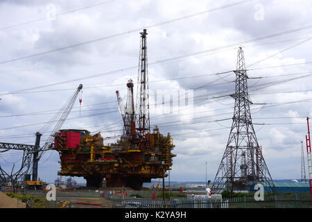 Decommissioned Brent Delta North Sea Shell  Oil Rig Field Platform in Able UK Seaton Port Hartlepool awaiting dismantling and recycling Stock Photo