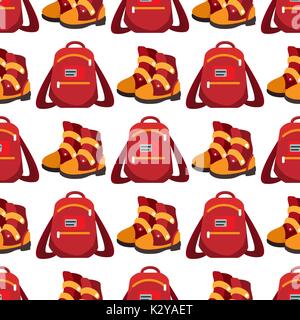 Backpack and boots seamless pattern Stock Vector