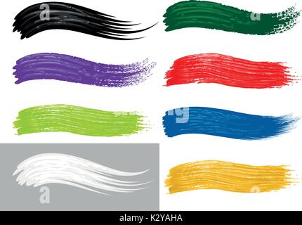 Colorful brush strokes isolated on white background. Green and red, yellow and blue paintbrush splashes. Vector illustration Stock Vector