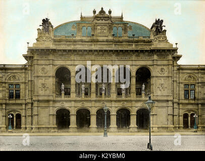 VIENNA OPERA HOUSE - main facade, c.1900 Opened in 1869. Enjoyed its greatest triumphs under the direction of Gustav Mahler (1897-1907).  Mozart and mahler connection. Stock Photo