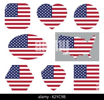 Vector usa national flag icons isolated on white background. American patriotic signs Stock Vector