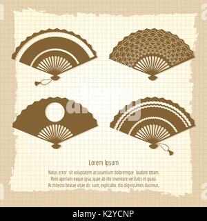 Japan fan collection on vintage background Stock Vector