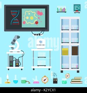 Flat chemistry lab equipment set Stock Vector