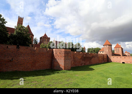 The defensive walls of Malbork Castle, built by the Teutonic Knights in the town of Malbork, Poland, photographed on 21 August 2017 Stock Photo