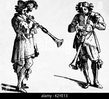 Drawing of Renaissance musicians playing (L) Shawm and dulcimer; (R) 3 ...