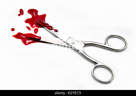 scissors with blood on white background Stock Photo