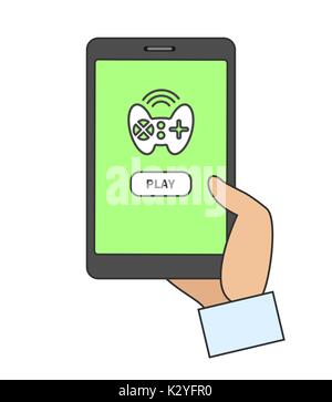 Online game player with smart phone logo Vector Image