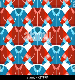Blue and red winter sport jackets seamless pattern, vector illustration Stock Vector