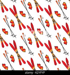 Skiing seamless pattern. Vector winter sport equipment seamless texture Stock Vector