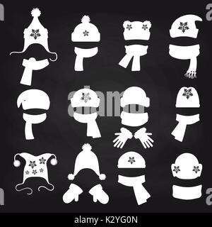 Winter accessories white silhouette on chalkboard, vector illustration Stock Vector