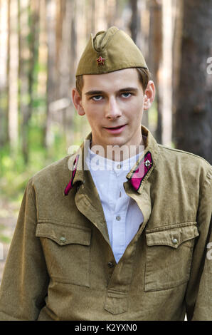 Reconstruction of the events of World war II, Russia, Dimitrovgrad, 26 Aug 2017. Portrait of a young red army soldier. Stock Photo