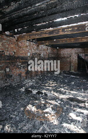 Fire damaged building structural unsafe Stock Photo