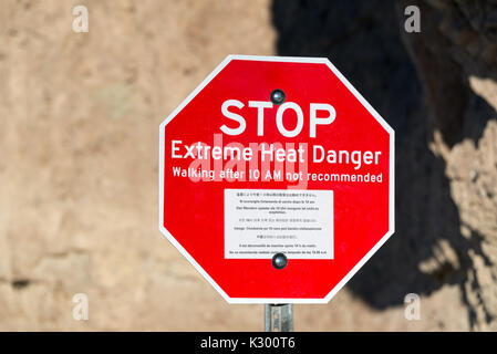 Extreme heat danger sign in Death Valley National Park in California Stock Photo