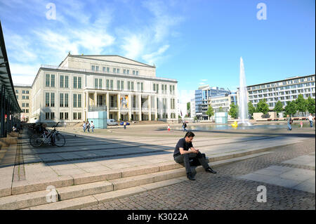 Leipzig Opera House and the Augustuplatz. Stock Photo