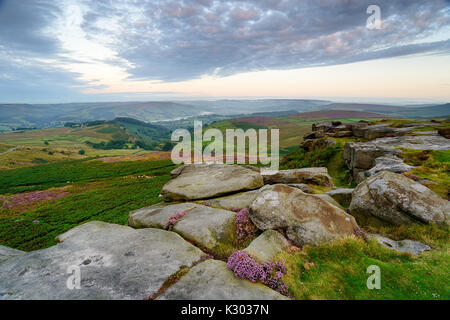 The view from Higger Tor in the Derbyshire Peak District, looking out over Hope Valley Stock Photo