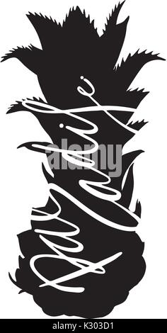 Paradise. Creative lettering quotes in the ananas shape. Vector illustration. For cards, posters, banners. Stock Vector