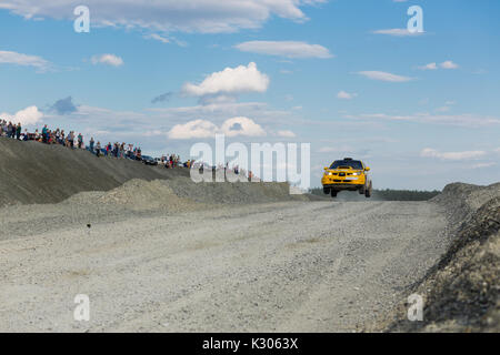 Asbestos, Russia August 5, 2017 - Final 6th stage of the Russian Rally Championship 2017, Subaru Impreza WRX Sti car, Myasnikov driver Stock Photo