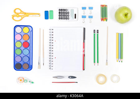 School supplies isolated on white background. Back to school concept Stock Photo