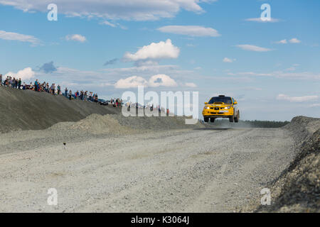 Asbestos, Russia August 5, 2017 - Final 6th stage of the Russian Rally Championship 2017, Subaru Impreza WRX Sti car, Myasnikov driver Stock Photo