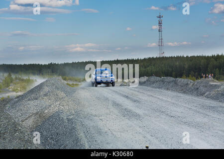 Asbestos, Russia August 5, 2017 - Final 6th stage of the Russian Rally Championship 2017, Lada Kalina car, driver Sapegin, starting number 15 Stock Photo