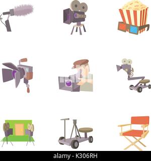 Filming location icons set, cartoon style Stock Vector
