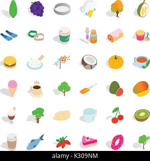 Vegan icons set, isometric style Stock Vector