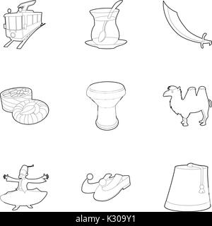 Turkey culture icons set, outline style Stock Vector