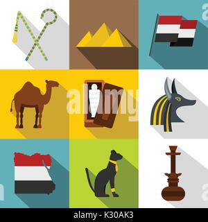 Egypt landmarks icon set, flat style Stock Vector