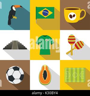Brazilia icon set, flat style Stock Vector