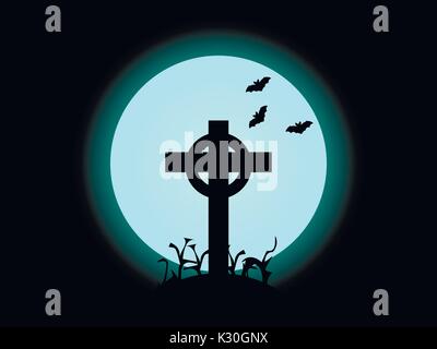 The cross on the background of the full moon, halloween. Vector illustration. Stock Vector