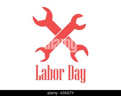 Labor Day logo with spanners isolated on a white background. 1st of May. Tools for repair. Vector illustration Stock Vector