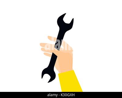 The hand holds a wrench. Vector illustration isolated on white background. Stock Vector