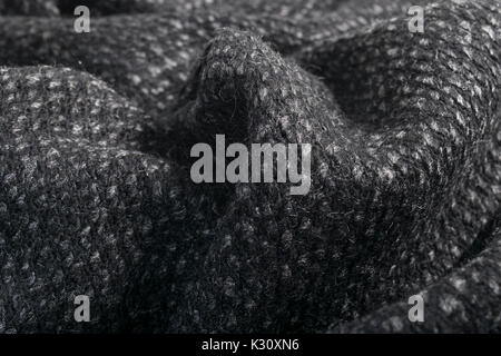 crumpled gray cotton fabric, textile background. Stock Photo