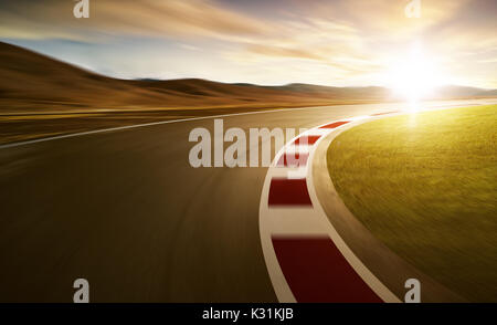 Motion blurred racetrack with mountain background , warm mood Stock Photo