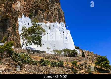 Unique spectacular monastery Hozoviotissa in rocky mountain in Amorgos island Stock Photo