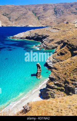 amazinng turquoise beaches of Greece - Andros island . Tin Grias to Pidima beach Stock Photo