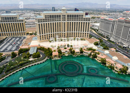 Las Vegas, Nevada - May 24, 2014: Bellagio and Caesars Palace view in Las Vegas. Both hotels are among 15 largest hotels in the world with 3,950 and 3 Stock Photo