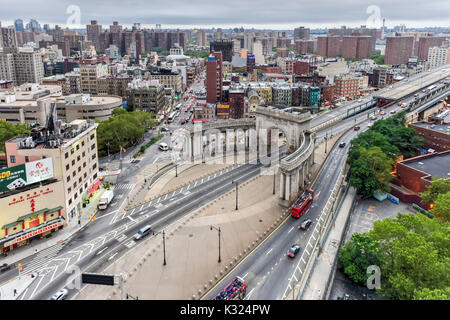 New York City - August 12, 2017: Manhattan Bridge Arch and Colonnade Entrance in New York, USA Stock Photo