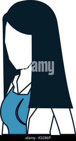 business woman faceless in jacket and half body and straight long hair in color blue sections silhouette Stock Vector