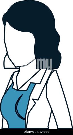 business woman faceless in jacket and half body and short hair in color blue sections silhouette Stock Vector