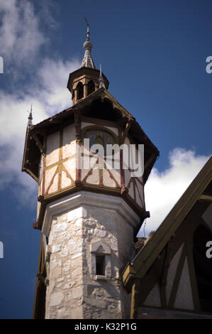 Clock tower, Place des Cornieres, Castillonnès, Lot Valley, France Stock Photo