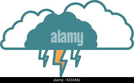 clouds with lightnings in color section silhouette on white background Stock Vector