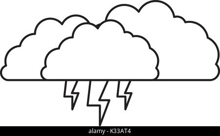clouds with lightnings in sketch silhouette on white background Stock Vector