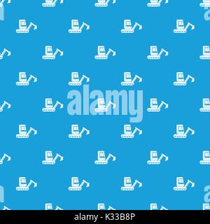 Mini excavator pattern seamless blue Stock Vector