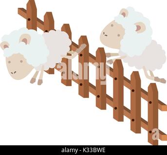 cute sheep in fence character icon vector illustration design Stock ...