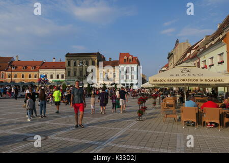 Brasov, administrative center of Brasov country, has lots old Gothic houses, well-kept, popular tourist destination. Stock Photo