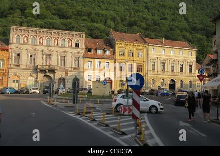 Brasov, administrative center of Brasov country, has lots old Gothic houses, well-kept, popular tourist destination. Stock Photo