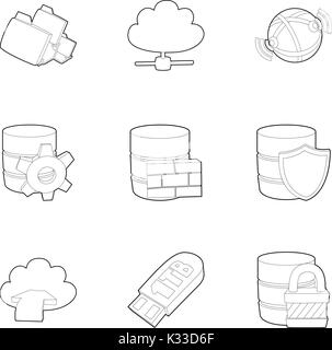 Big data icons set, outline style Stock Vector