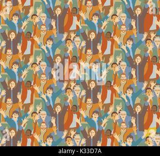 Big crowd happy people seamless pattern. Stock Vector