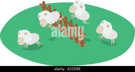 sheeps jump wooden fence grass in colorful silhouette on white background Stock Vector